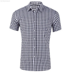 Men's shirt short-sleeved shirt Hawaiian style red and blue plaid lapel casual breathable non-iron vacation street wear XS-6XL