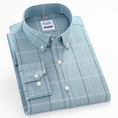 Premium Men's Plaid Striped Dress Shirt - Comfortable Cotton, Long Sleeve - For Spring Autumn Casual or Light Business Wear