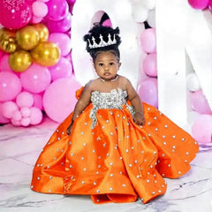 Fuchsia Beading Girl's Birthday Party Dresses Customized Ball Gown Puffy Flower Girl Dress Princess Baby Kids Pageant Gowns