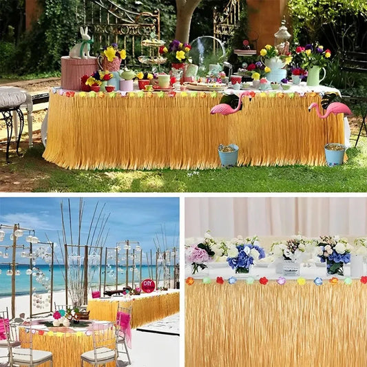 New Party Grass Straw Color Table Skirt Straw Hawaiian Summer Theme Party Supplies for Tropical Hawaii Party Decor Door Hanging SHOWLU FASHION STORE