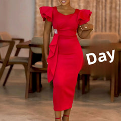 Elegant Pure Color African Style Wrap Dress D3310 New Fashionable Transoceanic Dress with Lace Trim Elegant African Dress
