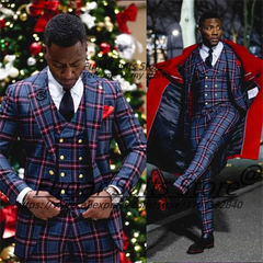 Customized French style Plaid Male Party Blazers Slim Fit Peak Lapel Classic Men Suits Business Groom Man Tuxedos Costume Homme