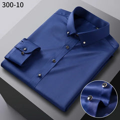Men's Silk Shirts Long Sleeve Diamond Button New Stretch Silky Business Formal Social No Iron Anti Wrinkle Soft Fashion Clothes