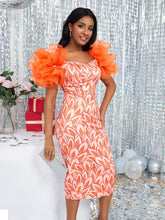 Tulle Flower Dresses Women Party Evening Ruffles Short Sleeve Retro Vintage Midi Event African Gowns Printed Outfits 2024