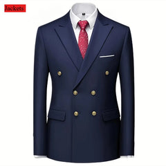 Men Double Breasted Suit Black Slim Fit High Quality Wedding Costume Party Prom Gold Button Male Suits