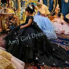 Customized Champagne Flower Girl Dresses For Wedding Appliques With Bow Elegant Princess Birthday Party First Communion Gown
