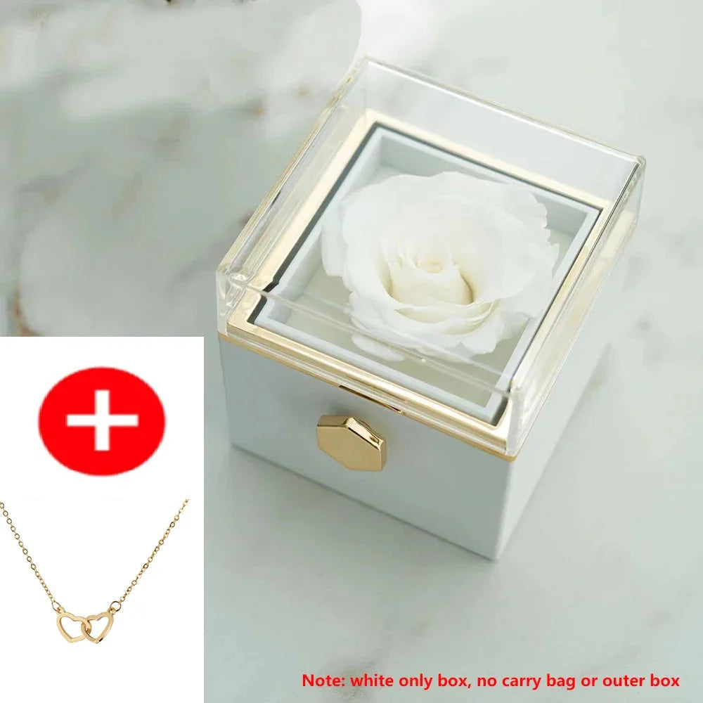 2024 New Valentine Eternal Rose Jewelry Ring Box Rotate Wedding Pendant Necklace Storage Case for Women Girlfriend SHOWLU FASHION STORE
