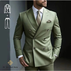 New 2 pcs Double-breasted Suit Set Men's Slim-fit Young Men Blazer Jacket Dress Suits Pants Ensemble Wedding Ball Reunion Attire