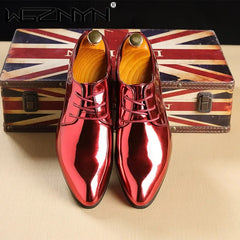 Luxury Fashion Trend Patent Leather Men Wedding Shoes Gold Blue Red Oxfords Shoes Designer Pointed Toe Dress Shoe Big Size 37-48