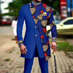 New African Suits for Men Embroidery Print Blazer and Pants Set Business Dress Suit with Kerchief Party Wedding Evening