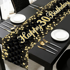 Black Gold Birthday Table Runner 18 30 40 50 Birthday Table Cover Tablecloth Party Decoration For Home Adult Anniversary