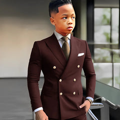 High-end Navy Blue Solid Boy Suits Elegant Peak Lapel Double Breasted Two Piece Fashion Business Casual Wedding Party Tuxedo