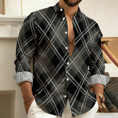 Men's plaid long-sleeved shirt, men's casual shirt, stylish and sophisticated trendy top, sizes S-6XL, comfortable fabric.