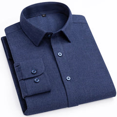 Men's Flannel Long Sleeve Premium Heavy Cotton Shirt England Style Casual Standard-fit Plaid Striped Thick Soft Brushed Shirts