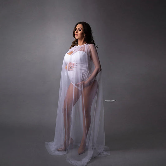 Sexy Maternity Photo Shoot Dresses Tulle Cape Pearl Cloak For Pregnancy Photography Studio Props Maxi Dress Boho Pregnant Women