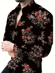 Men's Geometric Pattern Printed Shirt -3D Digital Printing Business Casual Long Sleeve,