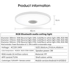 Smart RGB LED Ceiling Light Bluetooth Speaker Remote Control