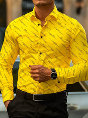 Men's shirt fashion geometric line print long sleeve shirt business office casual slim versatile daily outdoor commuting top
