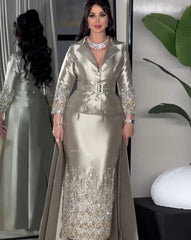 Silver Grey Sheath Prom Dresses Long for Women 2025 Beading Crystal Diamond Formal Evening Gowns Customized SHOWLU FASHION STORE