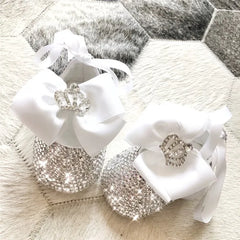 Dollbling Girls Pink Crown Ballerina Baptism Shoes Infant Dazzling Shoes Dress Handmade Mommy Daughter Outfit Bling Botties