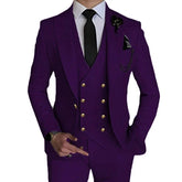 Fashion Men's Suits 3 Pieces Leisure Boutique Single Buckle Slim Fit Dress Wedding Suit Set (Blazers+Vest+Pants)