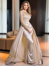 Modest O Neck Sheer Long Sleeves Evening Formal Dress Sequined Elegant Detachable Train Mermaid Women Wedding Party Dresses SHOWLU FASHION STORE