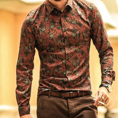 3D Printed Men's Long Sleeve Shirt Comfortable Men's Flap Top Hawaiian 3D Flower Printed Men's Shirt New