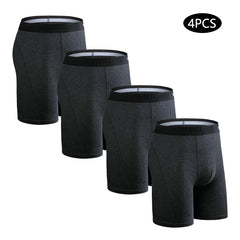 A set of four charcoal grey cotton boxer briefs for men with elastic waistbands.