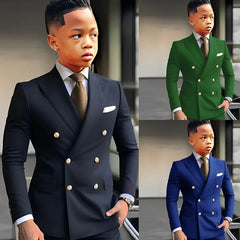 High-end Navy Blue Solid Boy Suits Elegant Peak Lapel Double Breasted Two Piece Fashion Business Casual Wedding Party Tuxedo