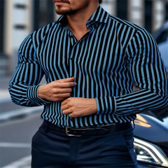 European high quality men's striped long-sleeved single-breasted casual business shirt luxury temperament plus size 6XL