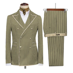 High-end Striped Men Suits Peak Lapel Double Breasted 2 Piece (Blazer+Pants) Blazers Slim Smart Causal Formal Jacket Tuxedos