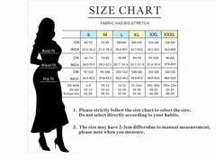 A size chart for a women's dress featuring bust, waist, and hip measurements in centimeters and inches.