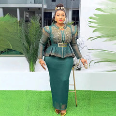 2025 Spring African Clothes for Women 2 PCS Sets Tops and Skirts Suit Dashiki Ankara Outfit Robe Plus Size Wedding Party Dresses SHOWLU FASHION STORE