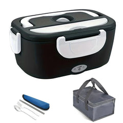 220V 110V 24V 12V 2 in 1 Electric Heating Lunch Box Car Truck Office Food Heater Stainless Steel Food Warmer Container Black Set