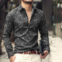 3D Printed Men's Long Sleeve Shirt Comfortable Men's Flap Top Hawaiian 3D Flower Printed Men's Shirt New