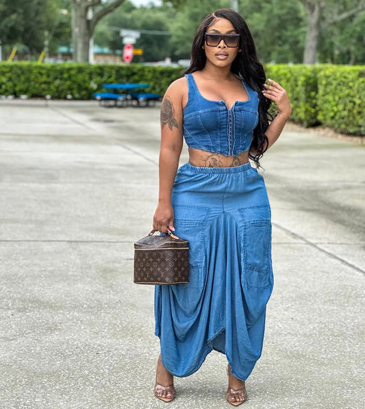 Skirts Women Loose Casual Solid Irregular Long Skirt Regular Splice Elastic Waist Office Ladies Pockets Elegant Simple 2024 SHOWLU FASHION STORE