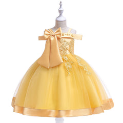 Elegant Bow Flower Party Girsl Dress Summer Tulle Bridemaid Wedding Princess Prom Dress Birthday Kids Clothes Christmas Costume