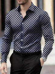 14 colors men's long sleeve high-definition geometric plaid pattern shirt casual party business breathable lapel men's tops