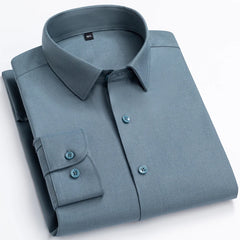 Men's Quality Wool Blend Long Sleeve Solid Dress Shirts Without Pocket Comfortable Soft Regular-fit Smart Casual Office Shirt