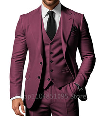 3 Piece Solid Wedding Men Suits Formal Groom Tuxedos Prom Party Male Suits Fashion Men Clothing Set Peak Lapel Jacket Pants Vest