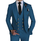 Fashion Men's Suits 3 Pieces Leisure Boutique Single Buckle Slim Fit Dress Wedding Suit Set (Blazers+Vest+Pants)