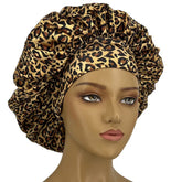 Leopard Print Bonnet for Women - Soft, Curl-Enhancing Sleep Cap with Wide Elastic Band, Unscented, Ideal for Dry & Textured Hai
