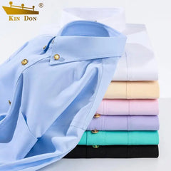 2026 Spring/Autumn New Men's Luxury Brass Button Long Sleeve Business Casual Shirt Ironing Resistant Office Work Shirts as Gift