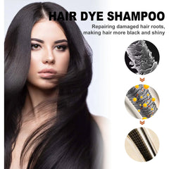 A woman with long black hair is shown next to a diagram illustrating the hair repair process.