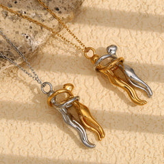 E.B.belle Mix Color Smooth Design People Hug Pendants Necklace Stainless Steel 18K Gold Fashion Jewelry For Lover Family Gift