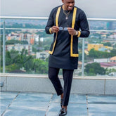 New In African Summer Business Men's Short Sleeve Suit Embroidery Dashiki Shirt Pants Sets 2 Pieces Outfits Wedding Party 2025