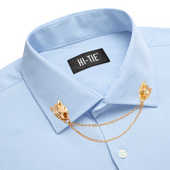 Hi-Tie Long Sleeve Mens Shirts Silk Brown Solid Lapel Green Black Red Beige Purple Pink Slim Fit Shirt Wedding Business Formal