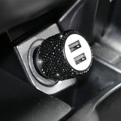 USB Car Charger Pink Crystal Diamond 5V 2.1A Dual Port Fast Charging Adapter 3 in 1 Charging Cable for IPhone Samsung Huawei