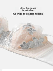 Rabbit Ears Big Chest Small Thin Bra French Underwear Soft Underwire Sexy European and American Embroidery Bra Set for Women SHOWLU FASHION STORE