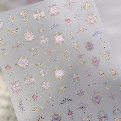 Elegant Gold Scepter 5D Nail Art Stickers Gorgeous Gemstone Luxury Courtly Pattern Necklace Frame Self Adhesive Manicure Decals